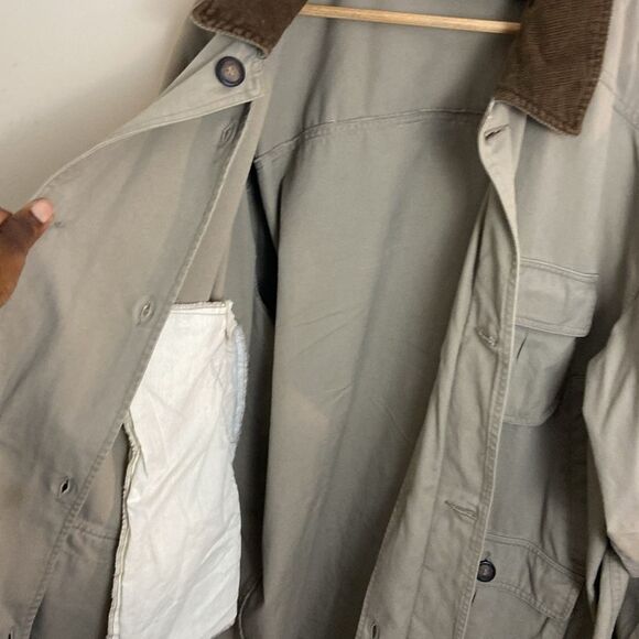 Men’s Khaki Cotton Chore Coat Brown Corduroy Collar size L Utility Streetwear - Picture 3 of 9